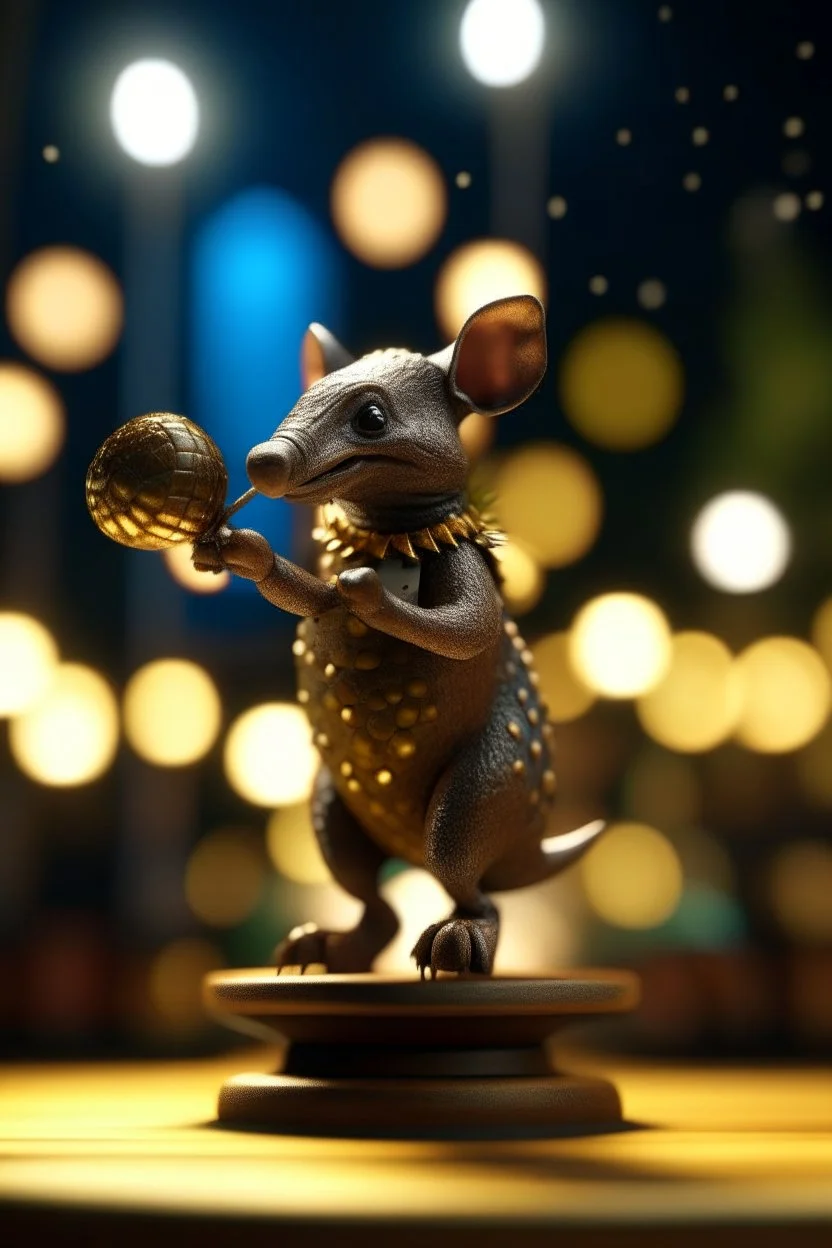 armadillo with bow tie sending a shuriken into a glass statue, bokeh like f/0.8, tilt-shift lens 8k, high detail, smooth render, down-light, unreal engine, prize winning, in the style of fallout 4 and gta 4