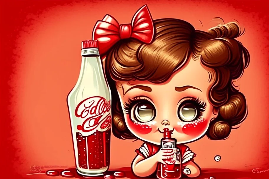 cute PINUP chibi girl DRINKING COLA