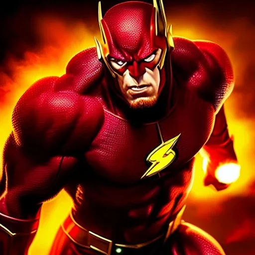 Ultra detailed fullbody Portrait in oil on canvas of Flash merges REDHulk with armor,extremely detailed digital painting,ultrarealistic skin,intense stare, extremely detailed face, crystal clear eyes, mystical colors ,perfectly centered image, perfect composition, rim light, beautiful lighting,masterpiece ,8k, stunning scene, raytracing, anatomically correct, in the style of Simon Bisley and Ohrai Noriyoshi and robert e howard and Steve Jung and Wizyakuza and uncannyknack.