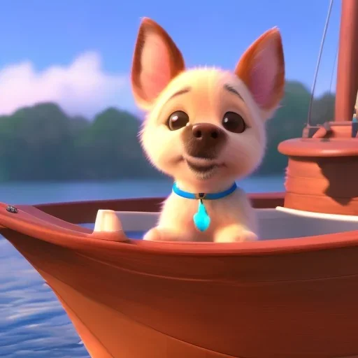 Cute dog on a wooden boat