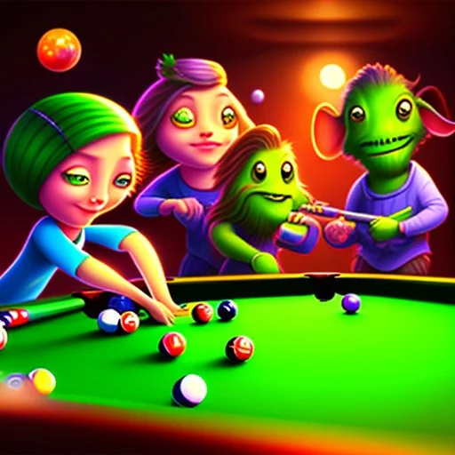 Aliens playing pool.