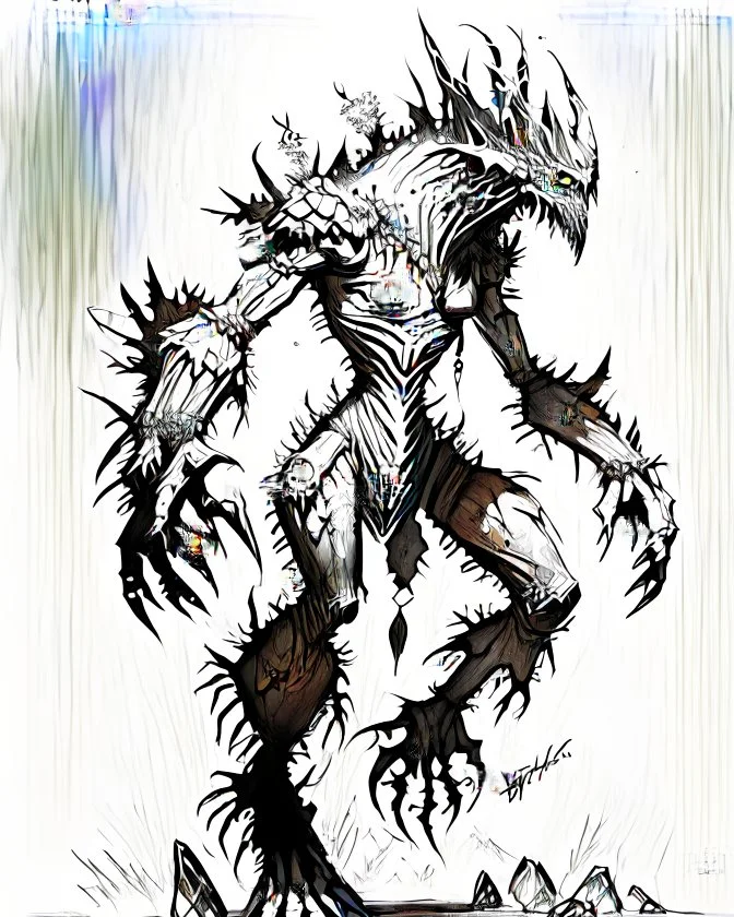 crystal monster black and white ttrpg sketch art full body