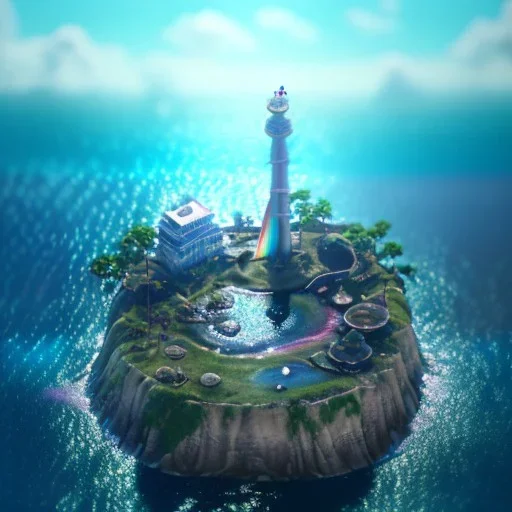 The Isometric Glass Tall Box Mini Model Little Real Island Mixed Water Fall rainbow Under Ocean Sunshine Summer Background Blue Sea, The Last Of Us / Avatar, Octane Render / ZBrush, Cinematic, IMAX Film, Nikon D750, 16K, Autostereoscopy, Anthropomorphic, Golden Ratio, Geometry, Symmetric, Depth Of Field, Highly Detailed, Ultra Realistic, Beautiful Lighting, Halfrear Lighting, Soft Light, Candoluminescence, Cast Shadow, Reflective, Glow, Translucent, Normal Map, Carbonated --testp