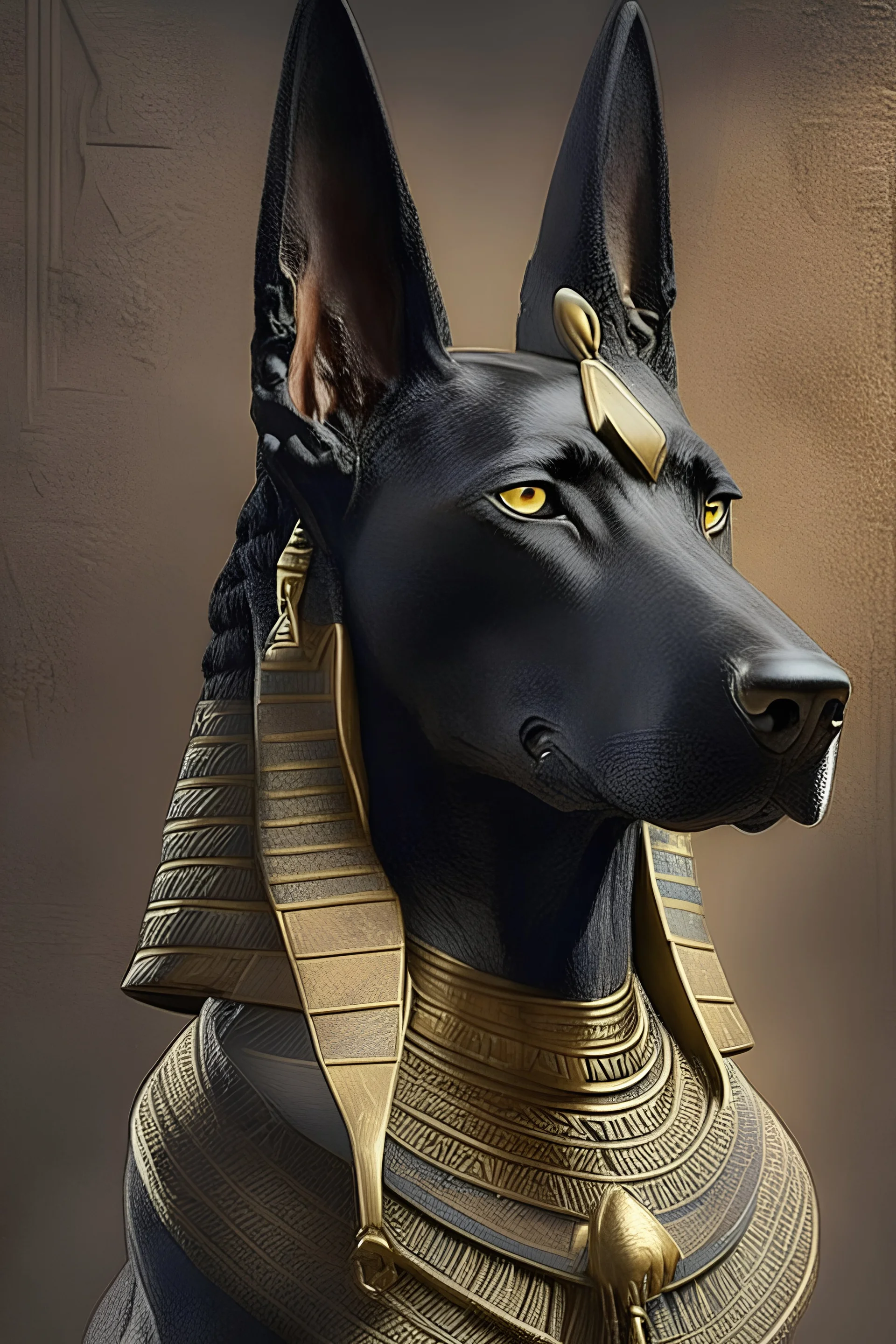 pastor belga de pelaje negro de la epoca de egipto estilo anubis