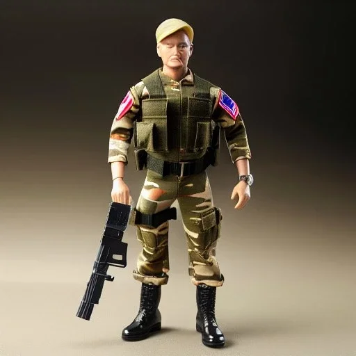 G.i. Joe toy camouflage khaki doll Donald Trump orangeface with boots full body in package high resolution 2019, in a box with gun