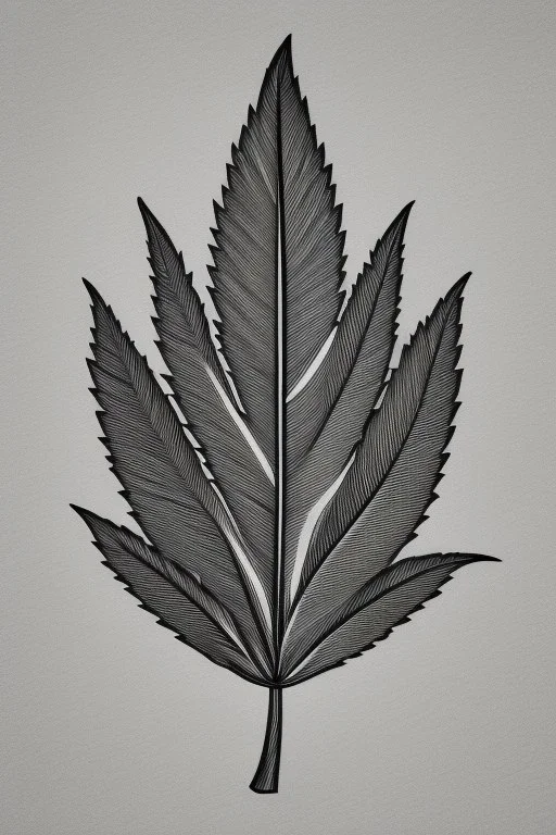 Pencil sketch of a marijuana leaf on lined paper, black and white, pattern