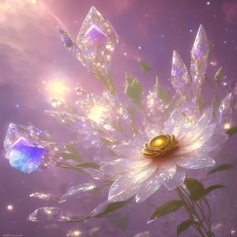 one big crystal subtle flower in a galactic ambiance with a beautiful fairy, transparent petals, delicate colors, in the foreground, full of details, smooth，soft light atmosphere, light effect，vaporwave colorful, concept art, smooth, extremely sharp detail, finely tuned detail, ultra high definition, 8 k, unreal engine 5, ultra sharp focus