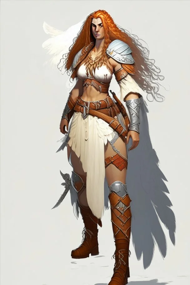 female aasimar barbarian with traveler cloths half body shot dnd character