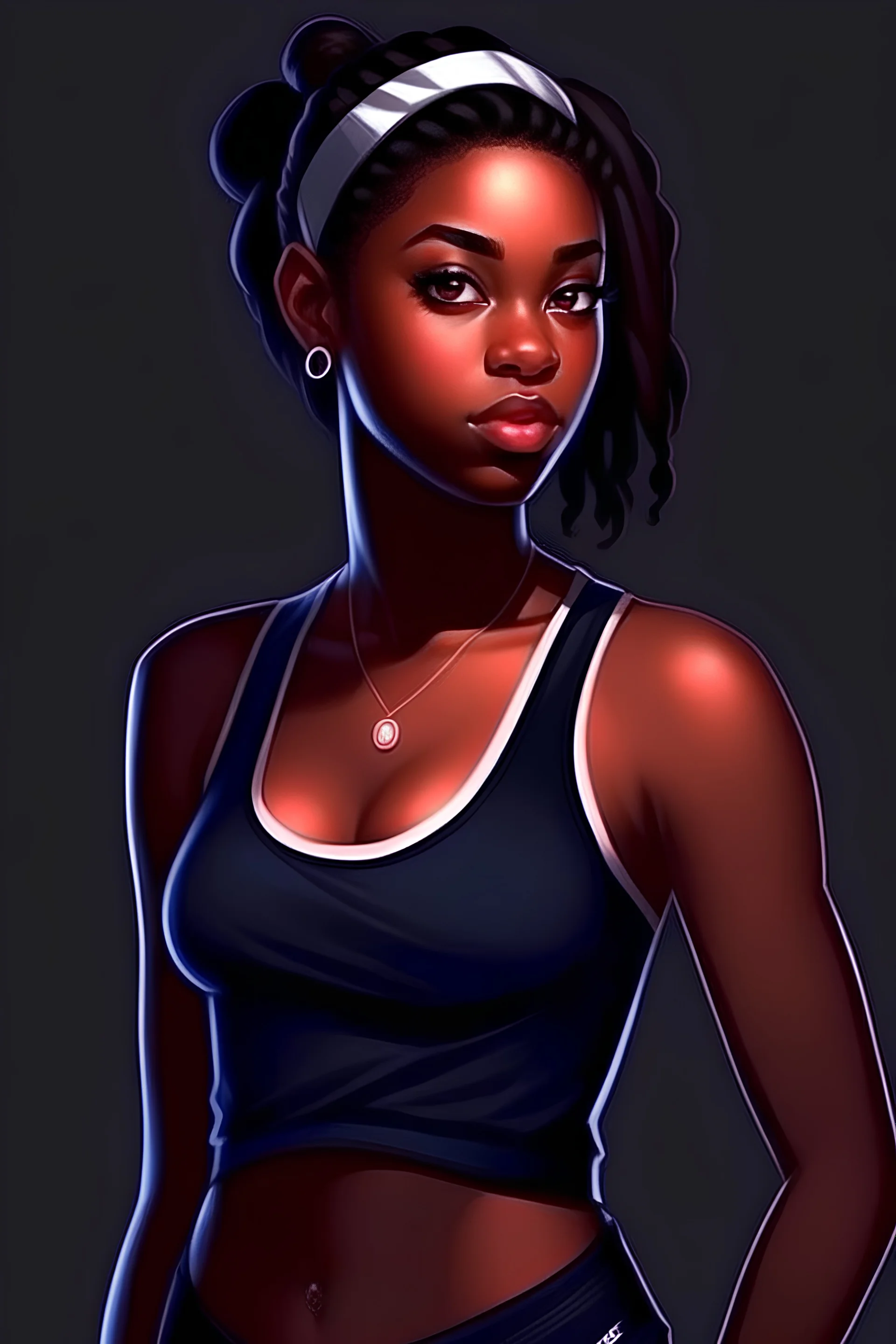 1girl, dark skin, sportswear, thigh strap