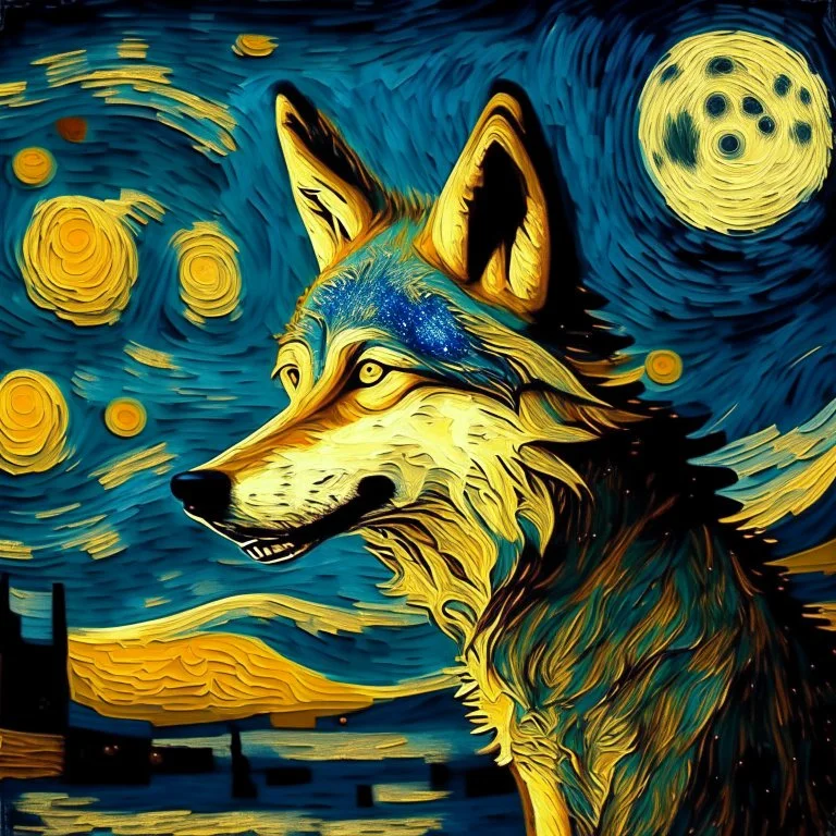 a wolf in van gogh style
