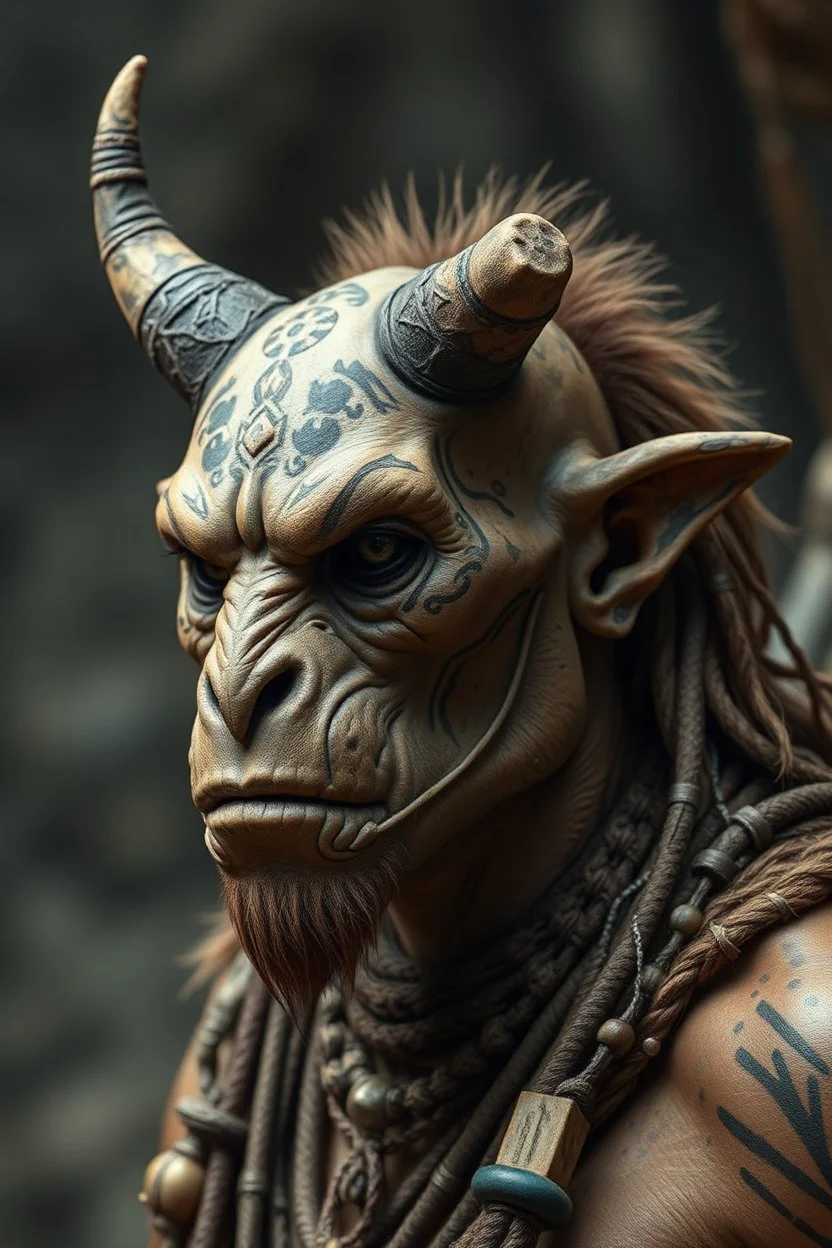 beast Primitive, rugged features, with ritualistic tattoos, markings, or natural adornments like bone or wood. They could have versions of animal-like traits or clothing made from intergalactic resources.