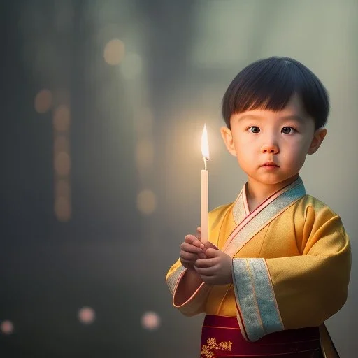 a cute litte human boy toddler wearing Hanfu, holding one large candle, BK complex detail, cinema, reality, detail, octane rendering, stoic cinematic 4k epic detailed photograph shot on kodak detailed bokeh cinematic hbo dark moody 8k, 85mm f/16 by leica