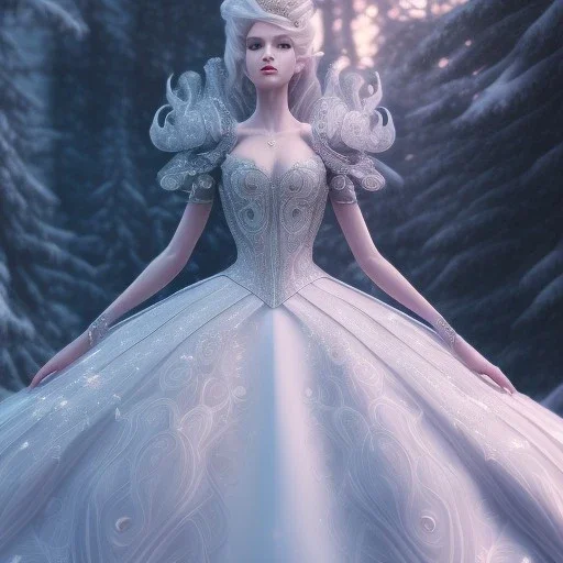 cinderellas ball dress ,magical, snow, sharp, intricate ornate, elegant, highly detailed, transparent, artstation, concept art, smooth, sharp focus, illustration, 8k,epic fantasy, iridescent accents