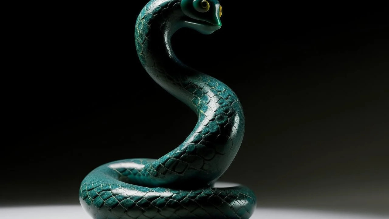 A greenish blue nature elemental snake designed in native American petroglyphs painted by Édouard Manet