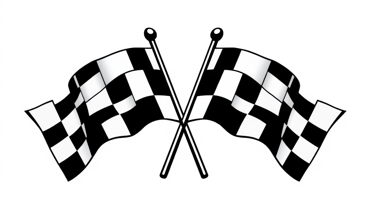 2 checkered finishing flags crossed like the corvette logo , black and white vector