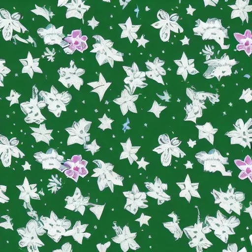 repeating flowers with moon and stars green