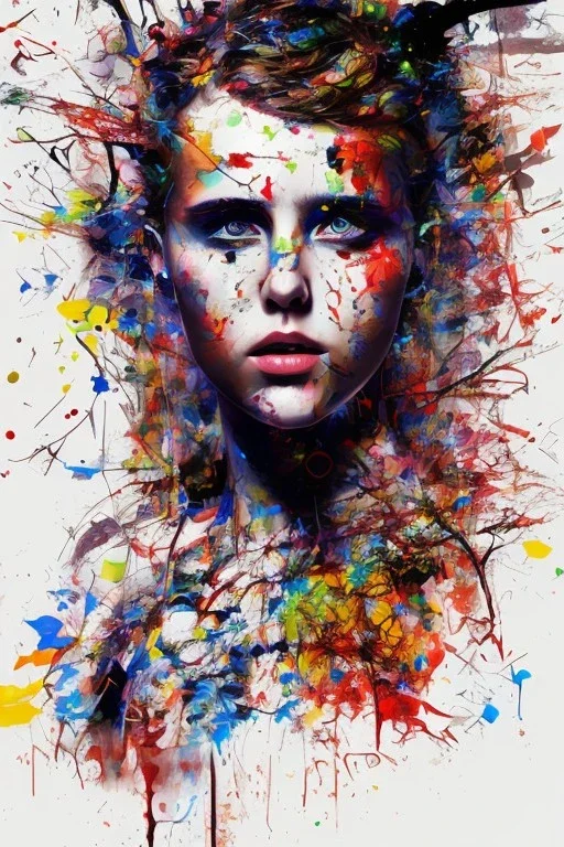 danish singer mø face, Abstract portrait by Yoji Shinkawa, Jackson Pollock