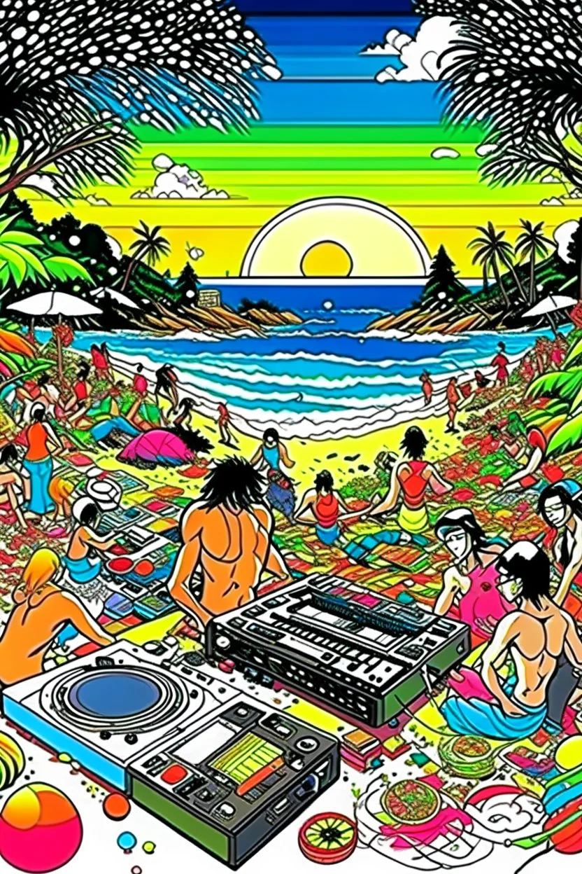 disco grooves abstract subliminal lmfao party on beach bar paradise jungle flowers cool dj playing DANCING STYLE OF HIROKU OGAI