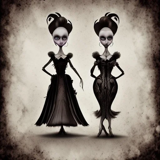 extrem tim burton style of the evil stepsisters, sharp focus