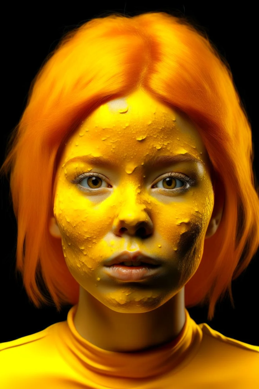 Girl face with yellow rubber effect in all image with orange sponge hair