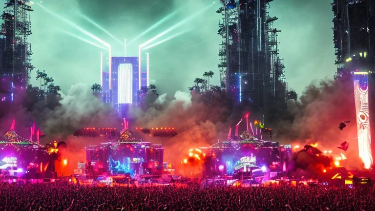 Create a visual Dystopian background representation of Dominus Sound hardstyle dance music festival, where music technology reigns supreme. Emphasize the dominance of dystopian digital elements with a sleek and powerful aesthetic. no text