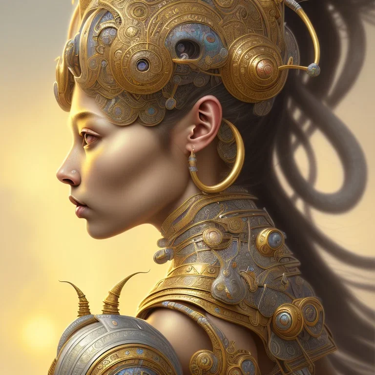 Sango fantasy, fantasy magic, intricate, sharp focus, illustration, highly detailed, digital painting, concept art, matte, art germ and Paul Lewin and Kehinde Wiley, masterpiece silver elephant head bronze Asian African girl nice breast Hawaiian hair turquoise golden waves