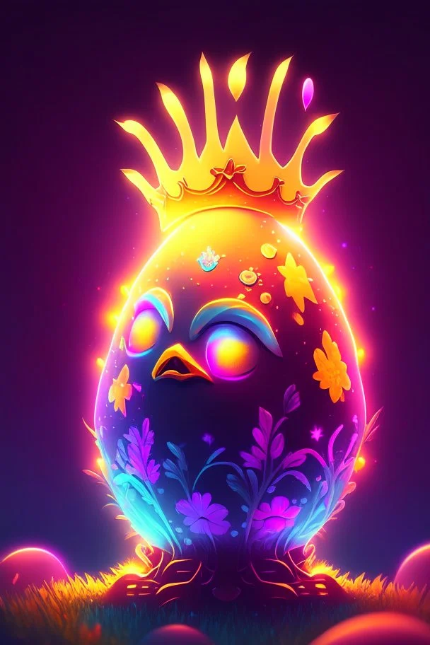 cartoon egg pfp character intricated detailed king flowers glitter neon sunset lightnight storm