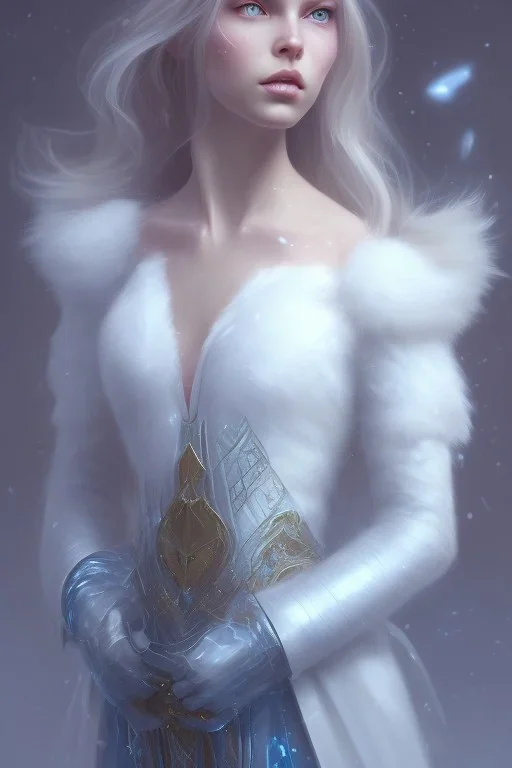 girl, cute, beautiful, snow queen, long hair, blue eyes, makeup, 8k resolution concept art portrait by Greg Rutkowski,