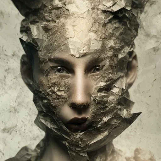 rendered in blender trash bag on his head and crumpled paper as a texture, collage paper and tape, slit - scan photography, high resolution, cinematic, unreal 6, breathtaking detailed