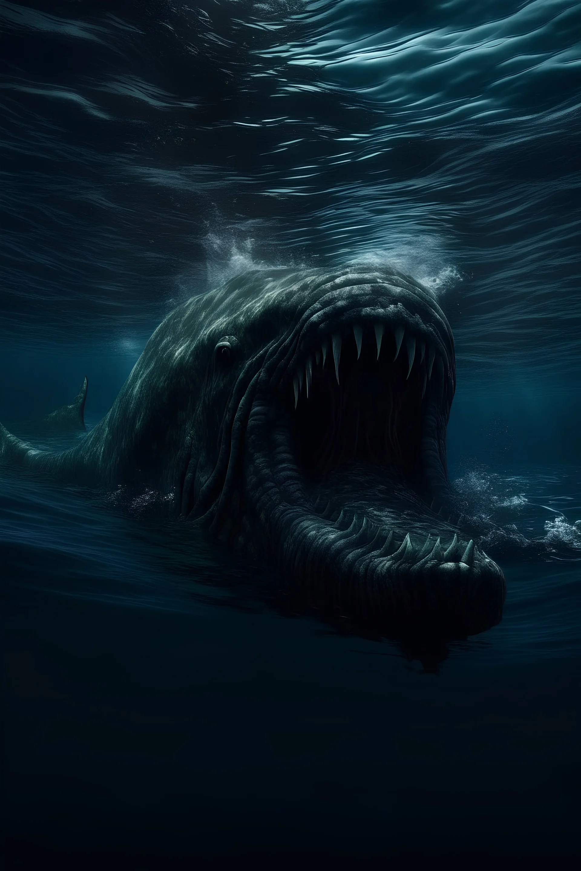 imagen tenebrosa y realista del monstruo del lago ness en las profundidades del oceano