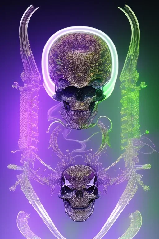 Futuristic Neon crystal skeleton samurai smoke glass fire water