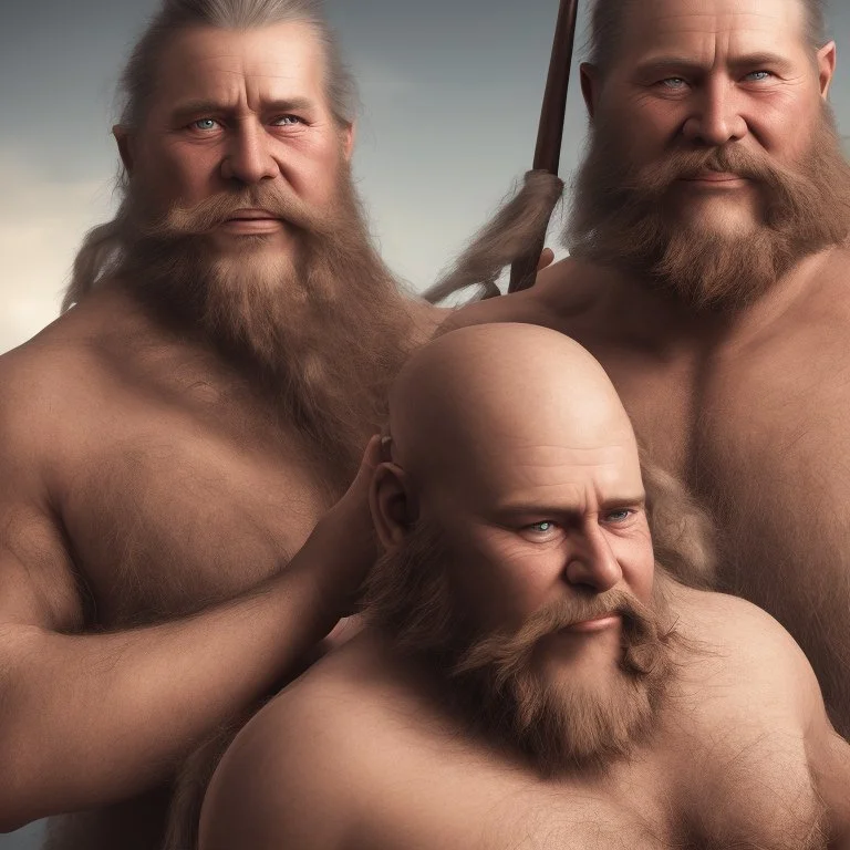 portrait photo of two 55 years old vikings embraced muscular chubby and hairy beard manly chest hairy shoulders emotive eyes hyper-realistic 4k cinematic photographic