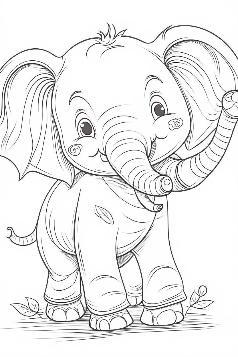 outline art for cute Elephant coloring pages with sitch, white background, Sketch style, full body, only use outline, toddlers style, clean line art, white background, no shadows and clear and well outlined.