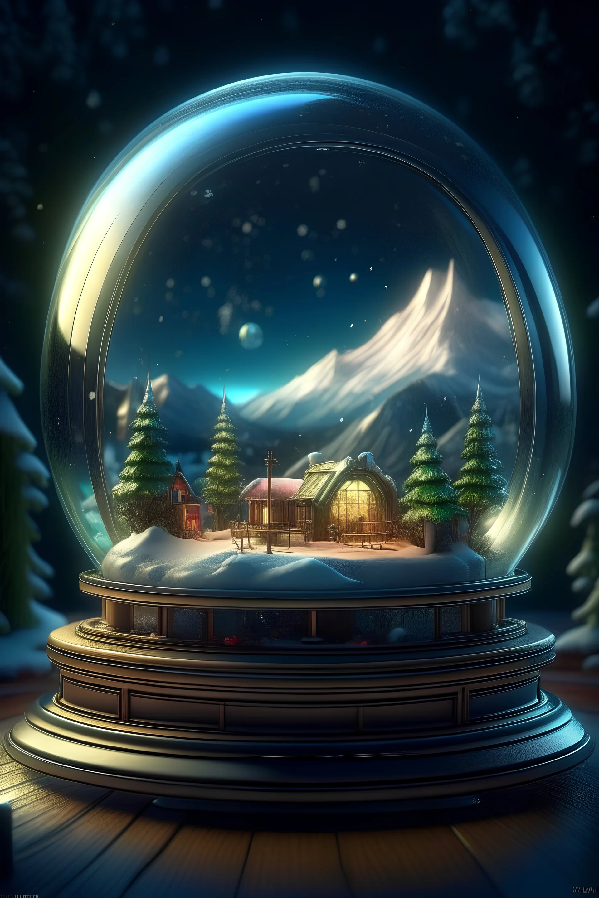 knollingcase, scenery of Portable gum making machine inside of snow globe, aurora borealis, transparent data visualization, trending on artstation, by Tom Bagshaw and Seb McKinnon, ultra detailed, hyper-realistic, cinematic, dramatic lighting, volumetric lighting, 150mm, octane render, photorealistic, denoise, photograph with a Hasselblad H3DII