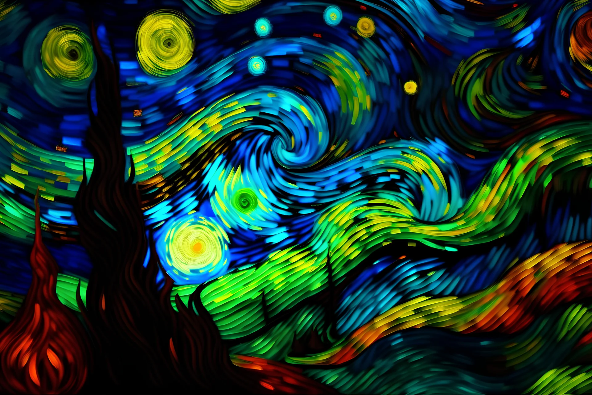 Muerte de una estrella, utilizar variedad de colores vívidos, al estilo de Van Gogh