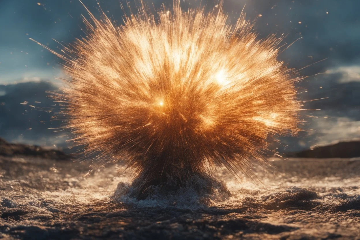 Atomic explosion, made of shatered glass, ULTRA REALISTIC, details, intricate detail, professional lighting, film lighting, 35mm, anamorphic, lightroom, cinematography, bokeh, lens flare, film grain, hdr10, 8k, Roger Deakins, incredibly detailed, reflect, sharpen