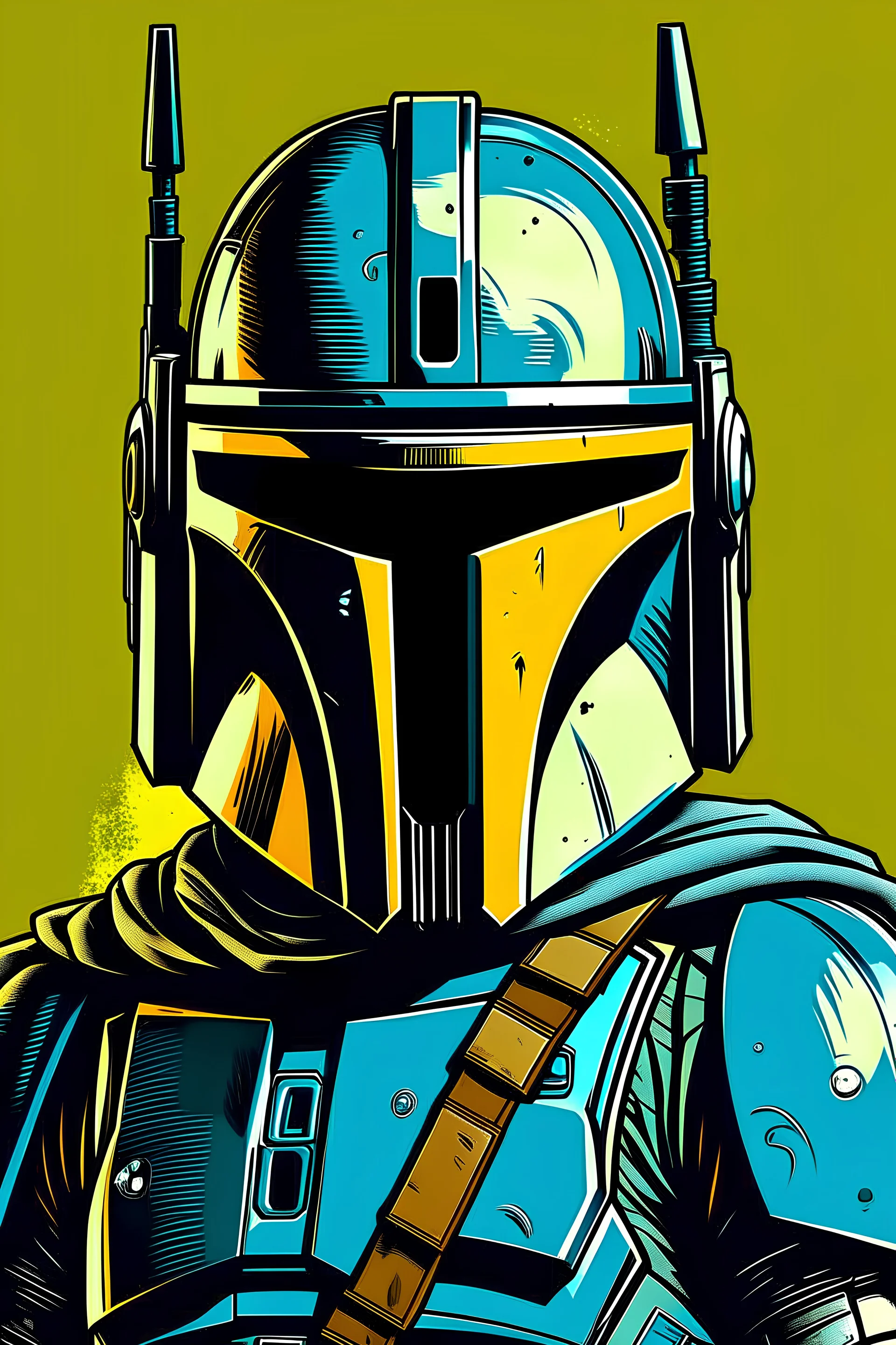 Mandalorian portrait looking straight, pop art