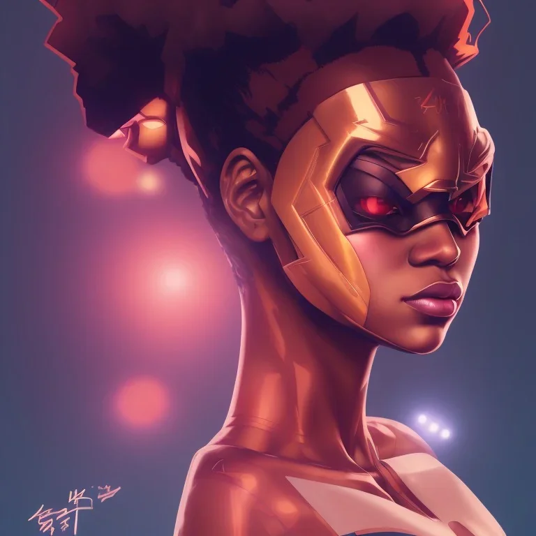 black super hero girl | very very anime!!!, fine - face, beyonce, red afro, realistic shaded perfect face, fine details. anime. realistic shaded lighting poster by ilya kuvshinov katsuhiro otomo ghost - in - the - shell, magali villeneuve, artgerm, jeremy lipkin and michael garmash and rob rey