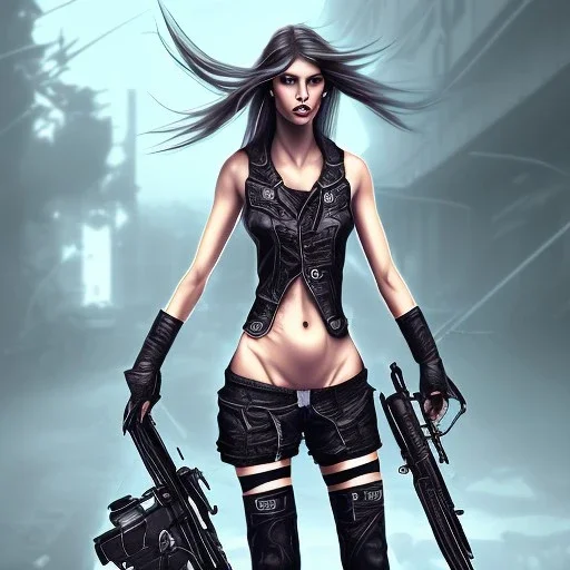 punk, female ninja, long hair, full-body