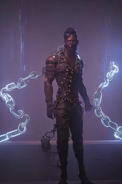 Full body Cyberpunk Greek statue of a man in chains , future classic, unreal engine, epic high details high quality