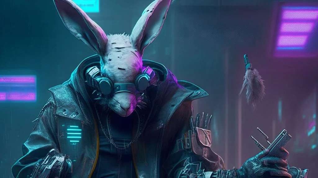 cyber punk hacker rabbit watch dogs style humanoid