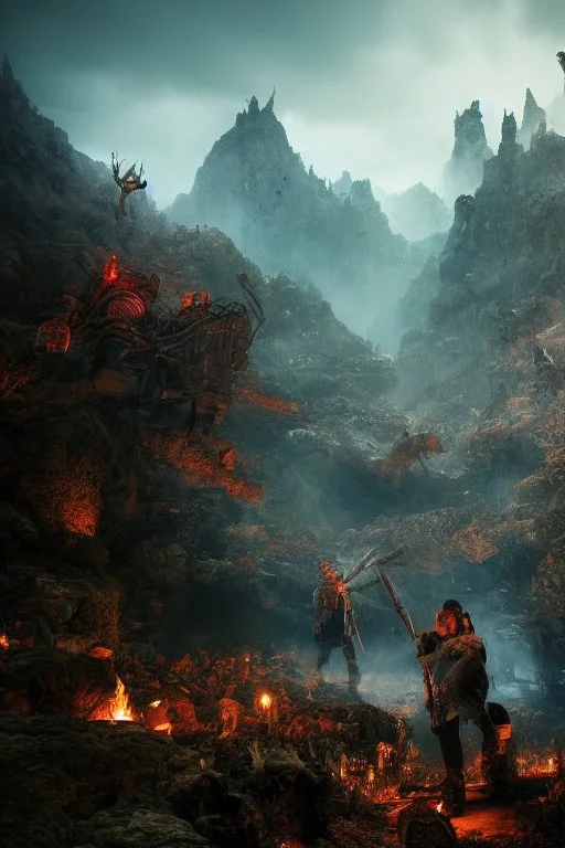 hyper realistic fantasy apocalyptic survivors narrowly navigating the dangerous creatures underworld caverns: vibrant, vivid, breath taking, ominous, surreal, ambiance, atmospheric, centered photo, Intricate 8k Textures, Hyper realistic, stunning realistic photograph, 3d octane render, trending on artstation, Centered realistic cover photo, Hyper Realistic, awesome, full color, dark, Ultra high definition, cinematic, neoprene, masterpiece, ultra sharp focus, Unreal Engine 5, Nanite, even, unifie