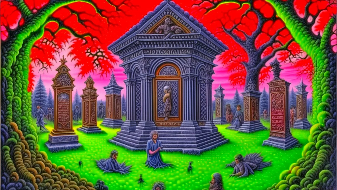 Ornate Gothic haunted Cemetery Art by Todd Schorr, Robert Williams, Alex Alemany