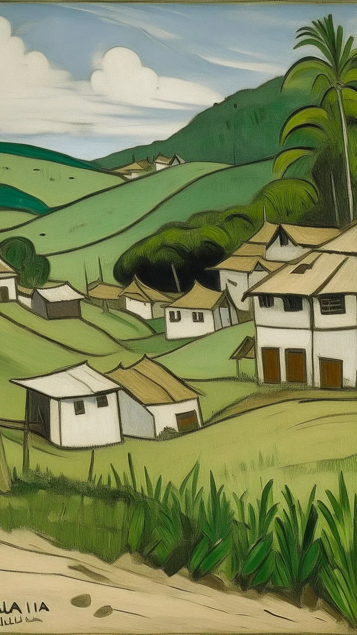 A white simple village with eyes painted by Paul Gauguin