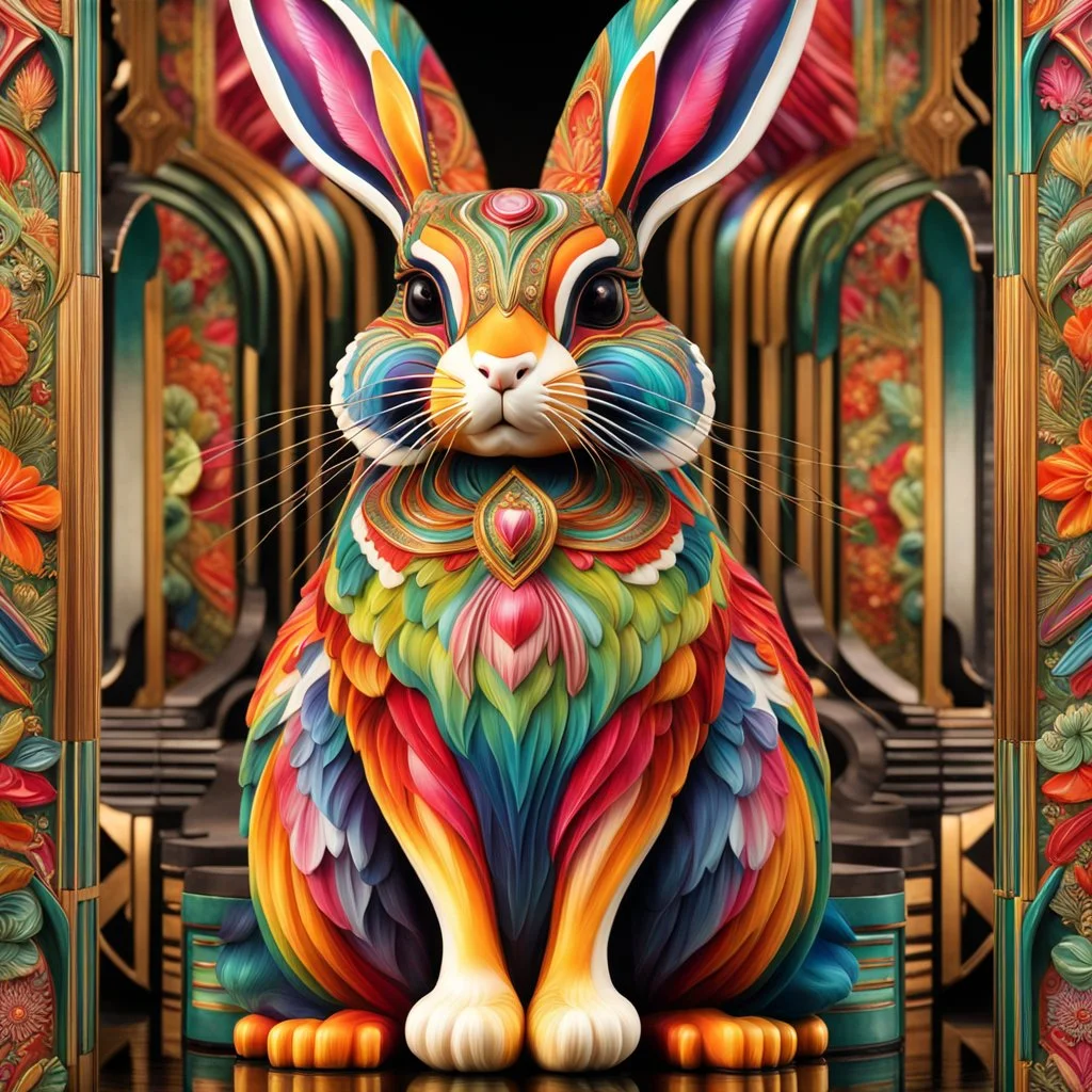 Beautiful rabit colorful art Deco, full body, amazing artwork, hyper detailed, ultra maximalist quality, 12k