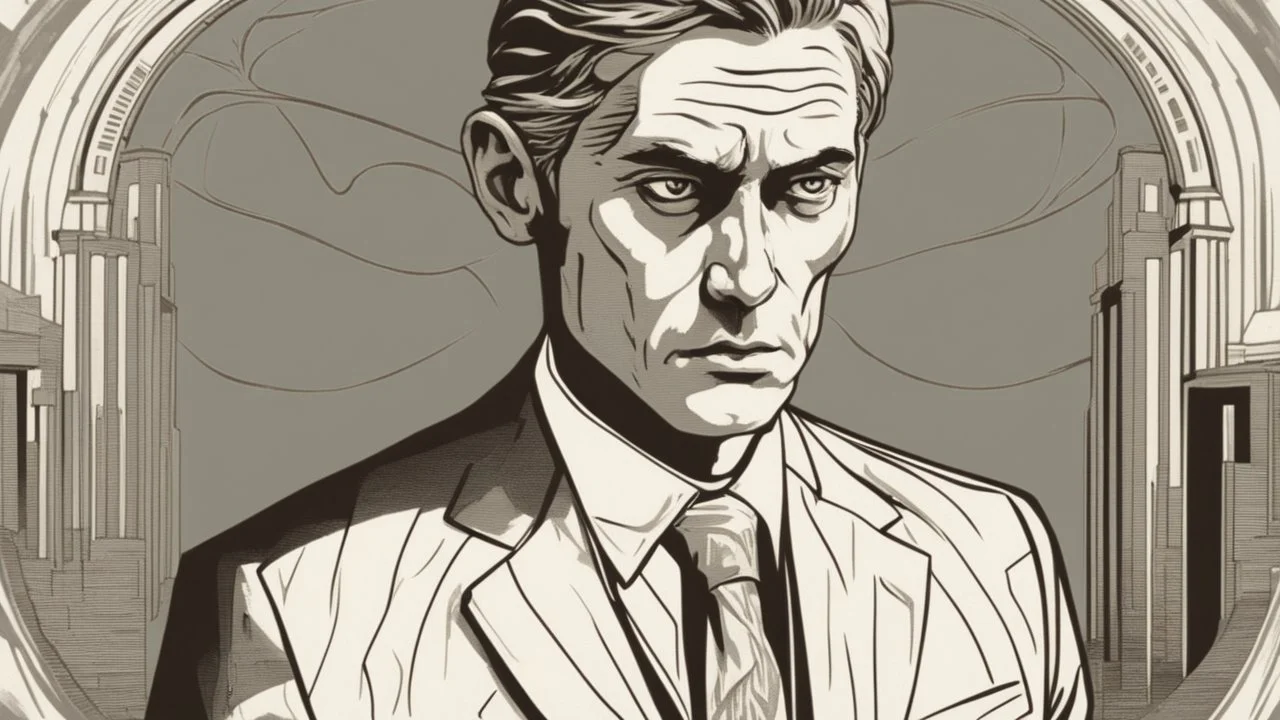 The image depicts an individual gazing intensely at the Earth, with their face slightly tilted towards the ground, as if harboring the world's secrets in their eyes. Their countenance exudes wisdom and unwavering confidence, almost as if they comprehend everything happening on this planet. Dressed in a sharp, high-end suit bearing a prestigious brand logo, they exude a serious and dignified aura. Their face radiates calm and contemplation, as they deeply ponder the intricacies of the world arou