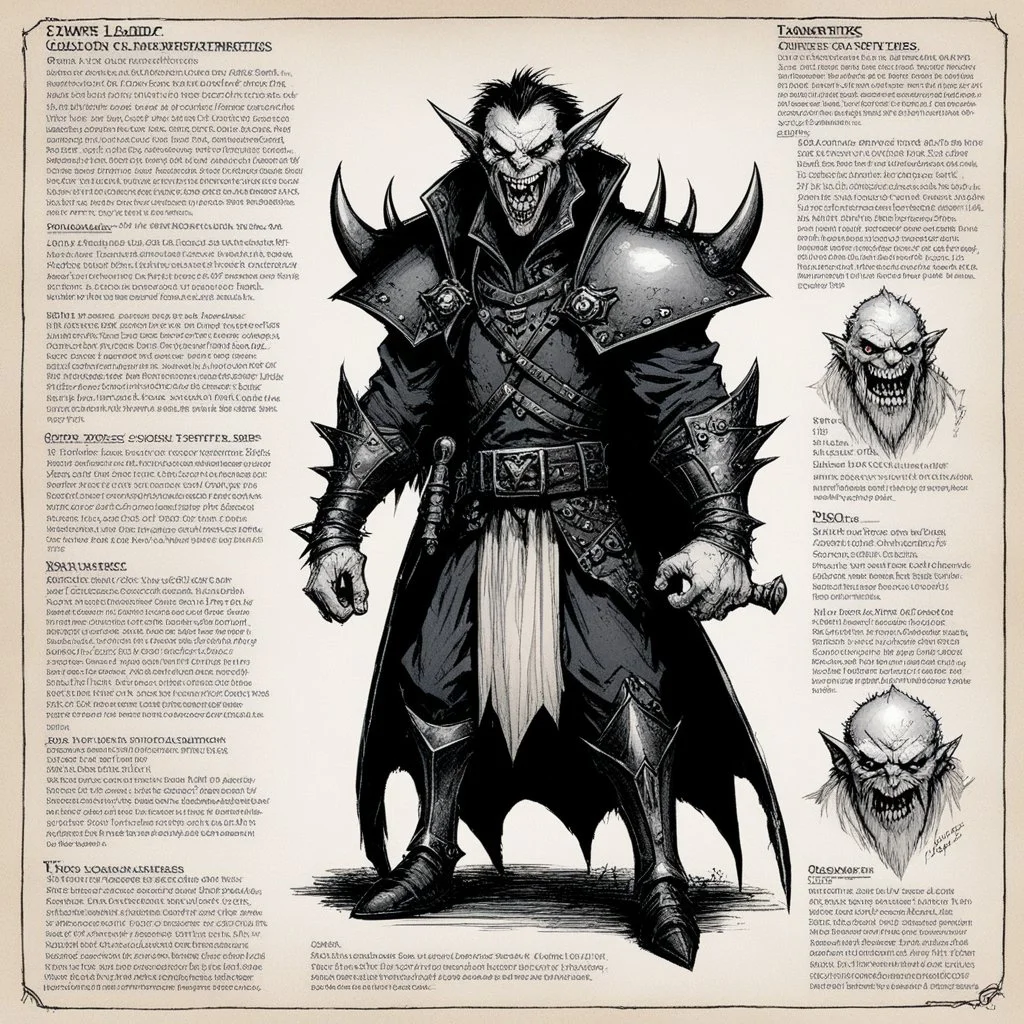 character concept sheet with AD&D statistics and characteristics, [illustration by Kevin Eastman and Peter Laird] vampire lord with flashing eyes and a pale, gaunt face with sunken eyes and sharp teeth.