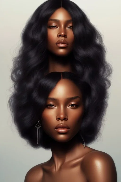 8k 4d photo realistic Highly detailed portrait of stunningly beautiful black woman with long silky hair, by Bryan Lee O'Malley, by Cliff Chiang, by Greg Rutkowski, portrait illustration, cute fine face, pretty face, realistic shaded perfect face, symmetrical eyes, perfect eyes, fantasy setting