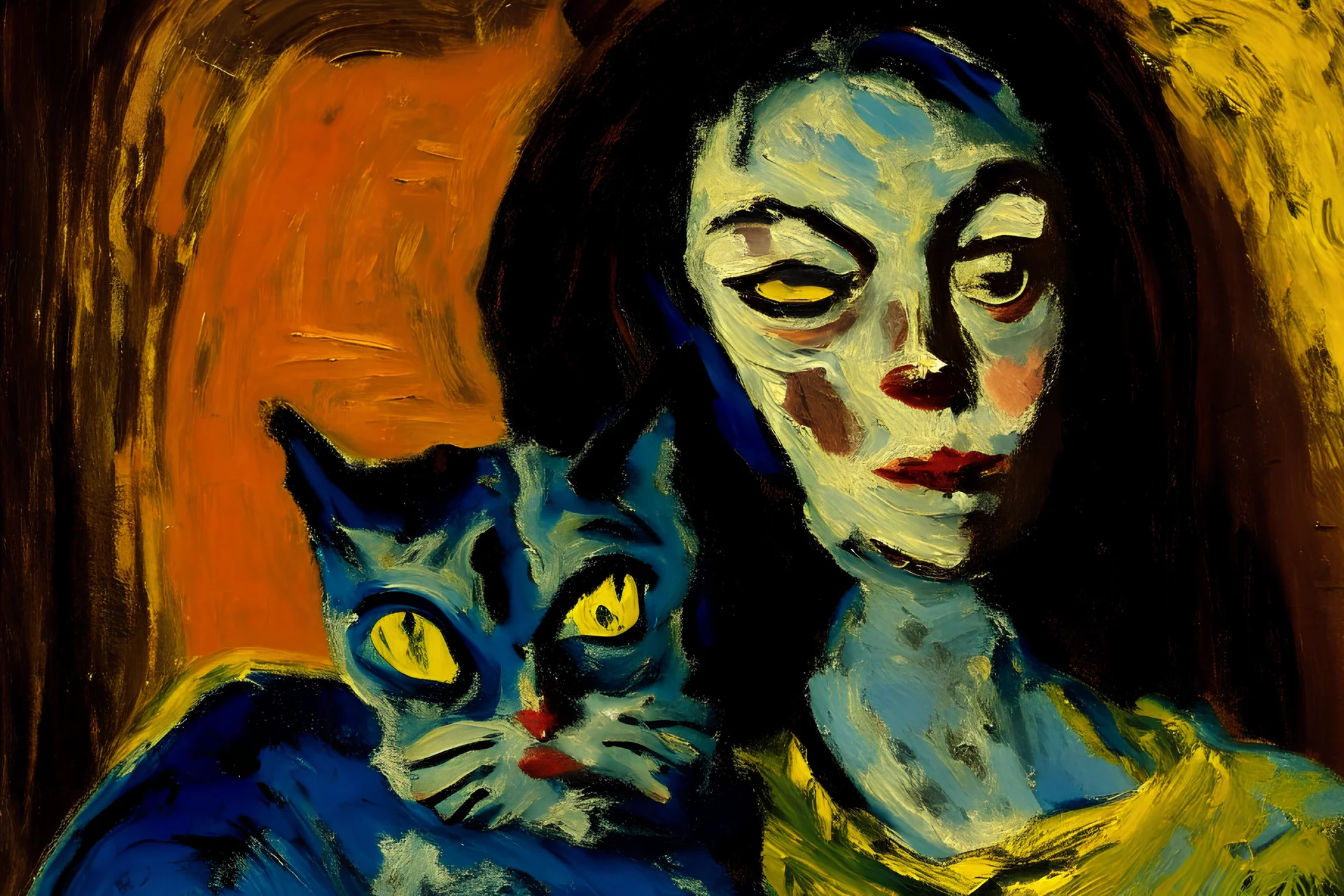 woman and cat by asger jorn, detailed painterly impasto!! brushwork