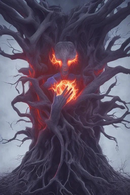 Full body photography of ethereal ANGRY PET , Fire theme art, Dark moody night atmosphere, by Michelangelo, 8K, high body details, anatomically perfect body, oak tree roots, purple, red,